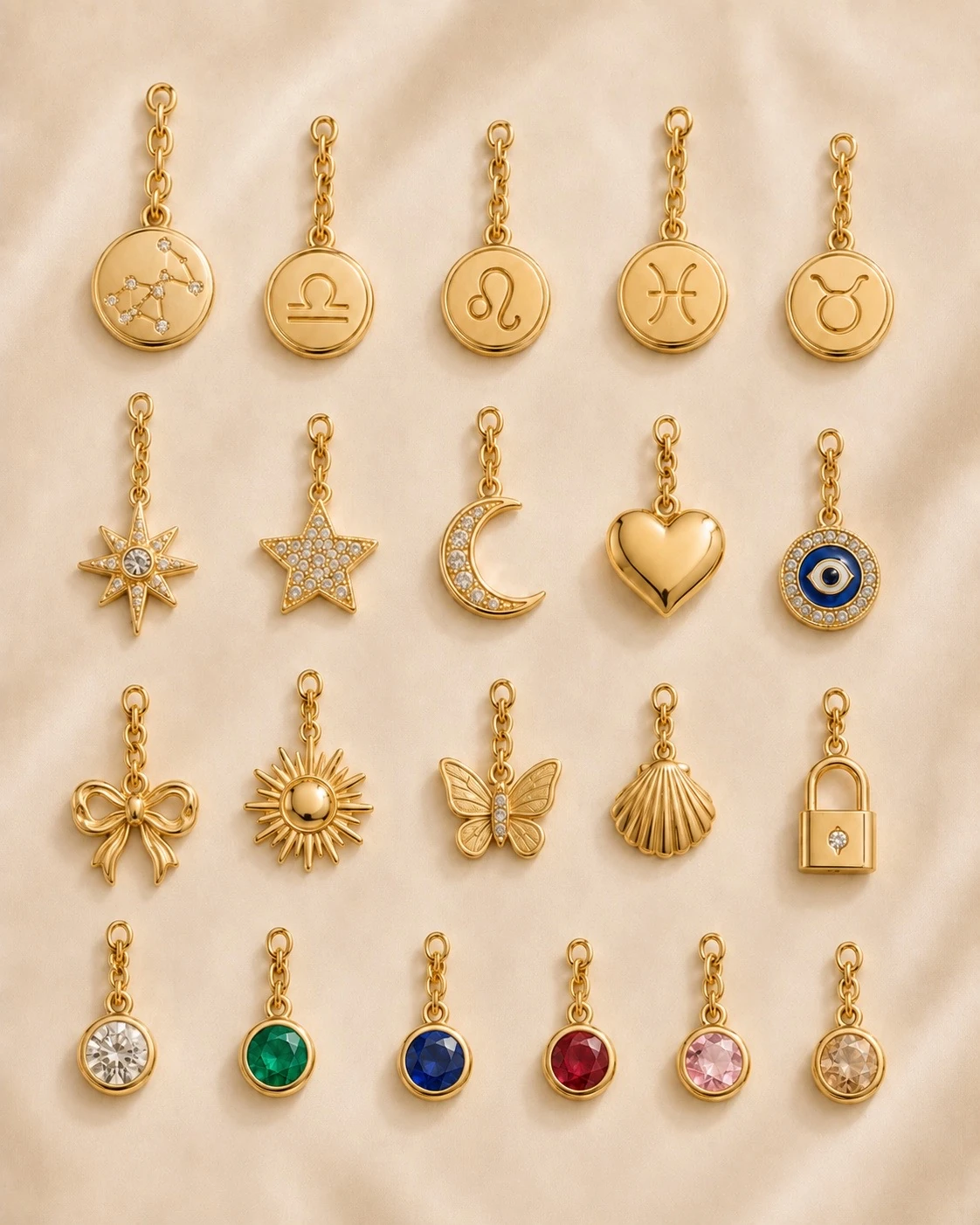 JILIQUE Charm-Kollektion mit Sternzeichen, Symbolen und Geburtssteinen in Gold